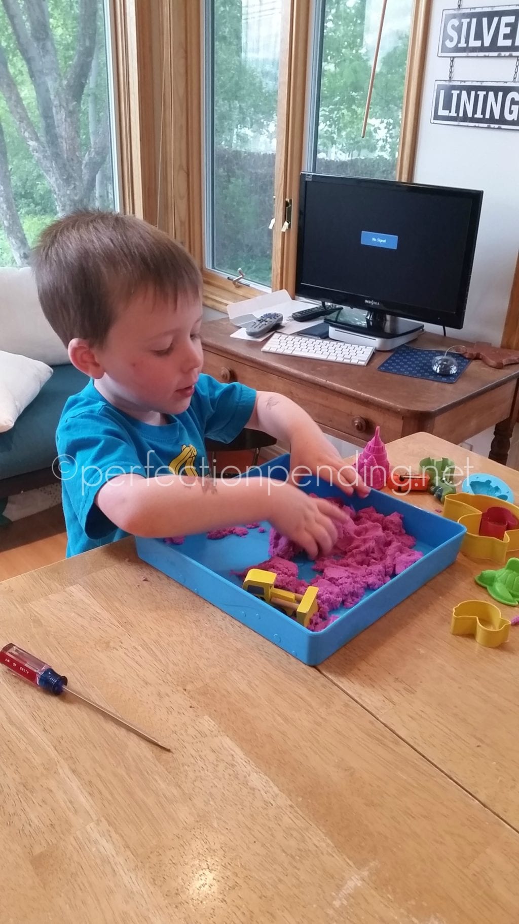 Kinetic Sand. So much better than play doh and keeps my kid entertained forever!