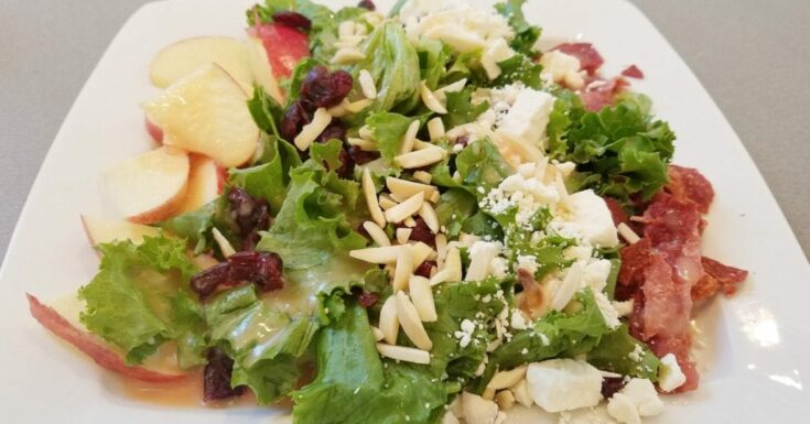 Cranberry Apple Bacon Salad with Homemade Red Wine Vinaigrette Dressing