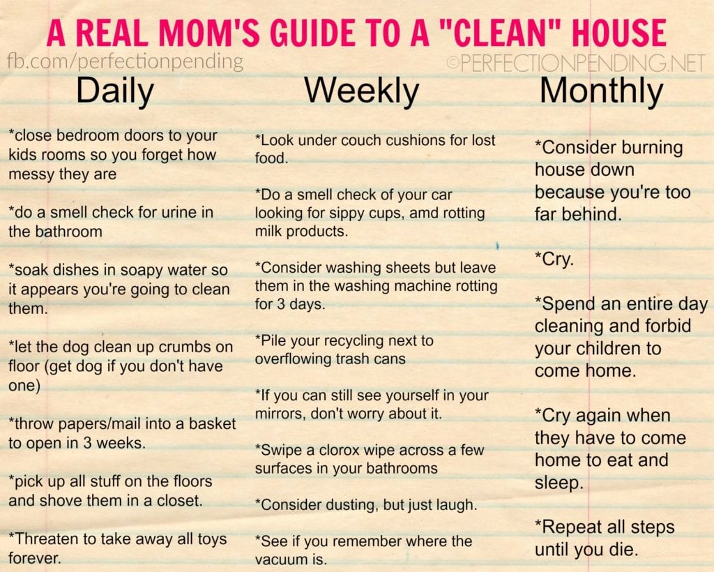 a real mom's guide to a clean house cleaning chart