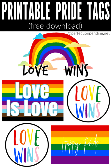 Pinterest image of all the free printable pride tags