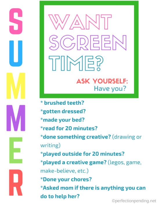 Free Summer Screen Time Checklist Printable Perfection Pending