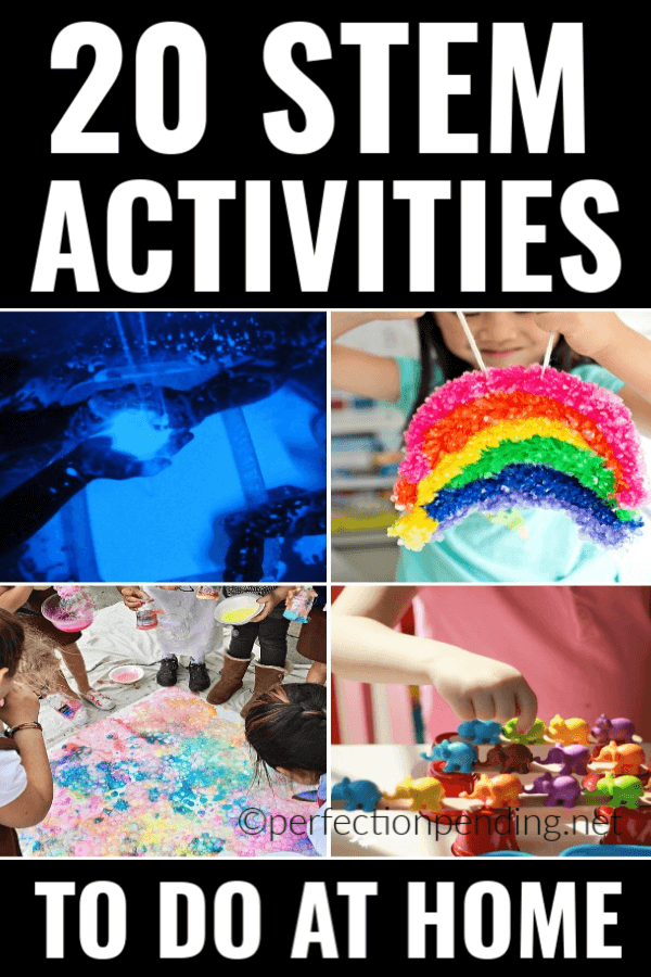 These 20 STEM Activities for kids that you can do at home are the perfect activities for summer, winter, or anytime you're trying to beat hearing, I'm Bored! from your kids. These activities are full of science, technology, engineering, and math that will have your kids learning and growing right at home. Perfect activities for all ages, too! #STEM #STEMactivities #activitiesforkids #kids #kidactivities #boredomebusters #indooractivities.