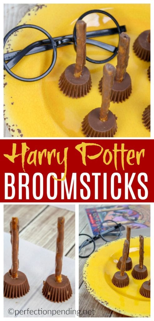 If you are a Harry Potter fan, these Harry Potter broomsticks make the perfect Halloween party food! If you're not planning a Halloween party, these are perfect for a Harry Potter party for any occasion. These easy, DIY witch's broomstick treats are fun for school parties, for work parties, for kids or for adults. #halloweentreats #halloweenpartyfood #halloween #halloweenfood #harrypotter #harrypotterparty #harrypottertreats