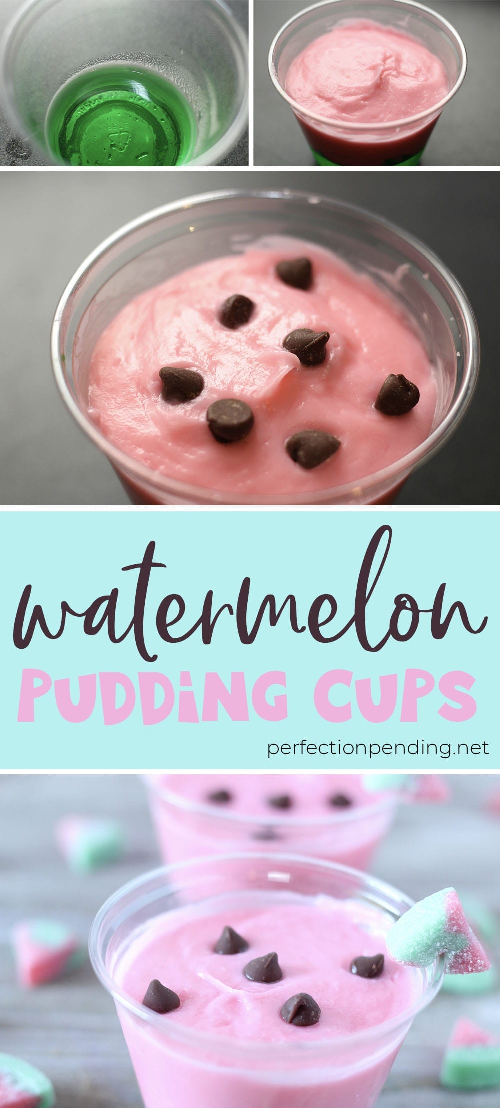 These watermelon pudding cups are the PERFECT summer treat just as the summer is coming to an end. They're sweet, fun, and so yummy! The kids will love them and so will the whole family. #watermeloncups #watermelon #summerdessert #cutesummertreat #summerideas #summertime