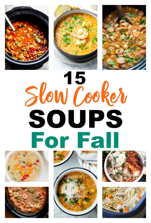 These 15 slow cooker soups are perfect for fall. Grab your crockpot and get one of these soup recipes ready in the morning so on busy weeknights, you have an easy meal hot and ready to go. These soup recipes are full of vegetables, beef, chicken, and more that make delicious weeknight meals for any family. #dinneridea #dinner #soup #souprecipes #fallrecipes #fallsoups #soupsforfall #easydinner #crockpot #slowcooker #crockpotsoups