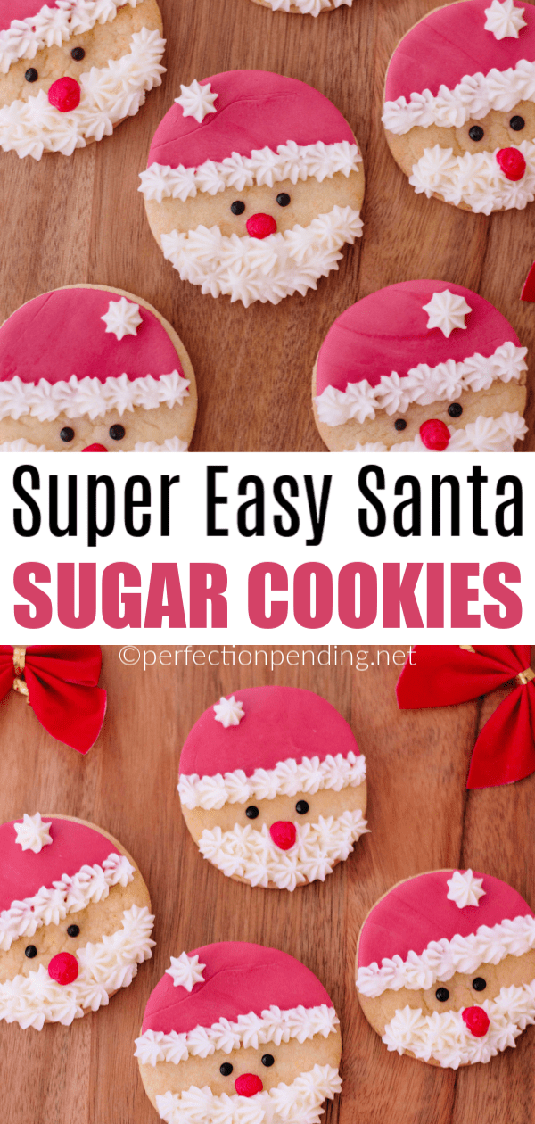 These santa sugar cookies are so easy to make and are the perfect Christmas cookie to give out to neighbors and friends, or to just make for fun at home. #christmascookie #christmascookies #santacookies #santasugarcookies #sugarcookierecipe #cookierecipe 