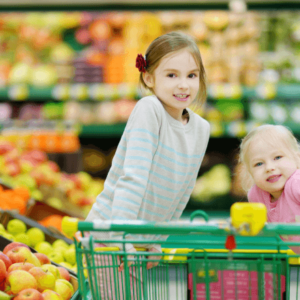 Shopping with kids can be an overwhelming task. These sanity saving tips to make going to the grocery store with your kids easier, are the BEST mom hacks you will find for shopping with little kids. #momlife #parenting #shopping #momhacks #shoppingwithkids #popcart