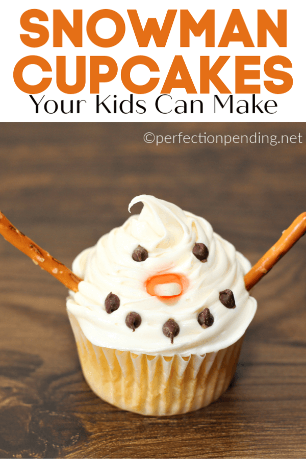 These easy snowman cupcakes kids can make are the perfect winter cupcakes. With creamy buttercream icing, chocolate chips, pretzels, and candy corn, you've got yourself the cutest snowman cupcakes your kids can make! If you're looking for a fun indoor activity, these snowman cupcakes will be a perfect idea for a snowy cold day. #kidideas #snowmancupcakes #indooractivities