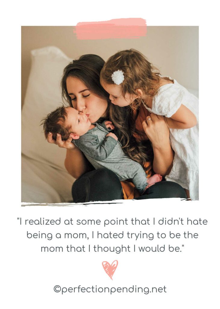 mom kissing baby with toddler also kissing baby with quote attached.